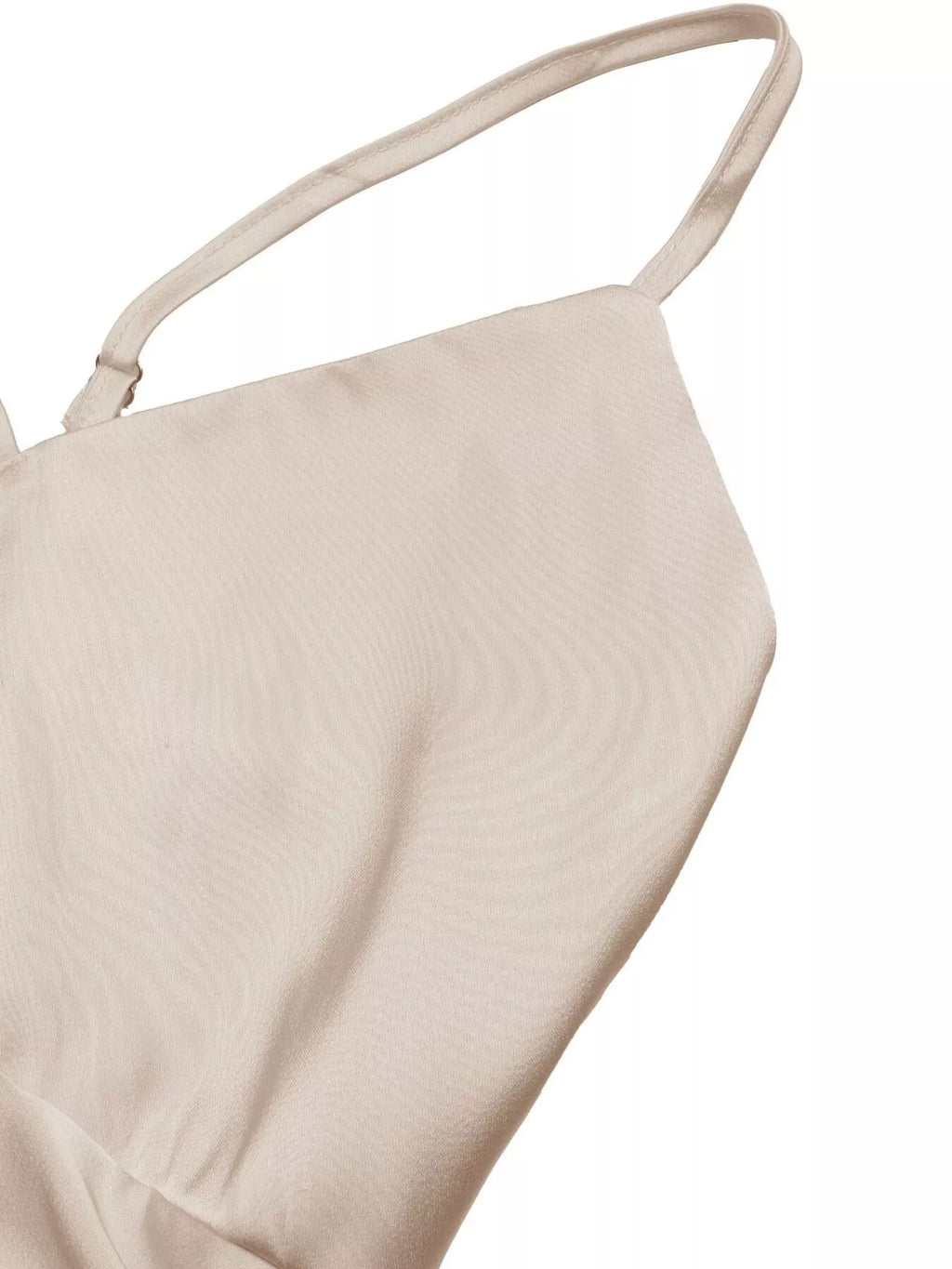 Beige bikini top with thin straps on a white background